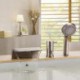 Contemporary Nickel Brushed Three Holes Single Handle Waterfall Bathtub Tap with Hand Shower