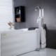 Solid Brass Floor Standing Tub Shower Tap with Hand Shower - Chrome Finish