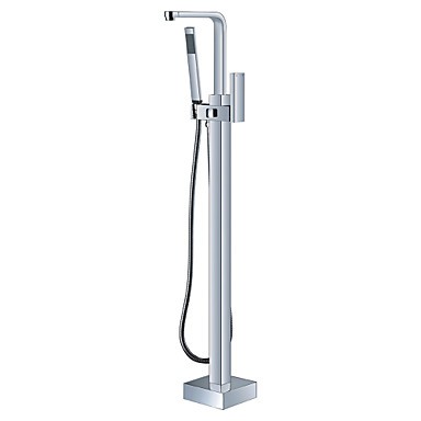 Solid Brass Modern Floor Standing Tub Shower Tap with Hand Shower Solid Brass Modern Floor...