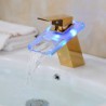 LED Color Changing Waterfall Glass Spout Bathroom Sink Tap - Transparent green + Gold