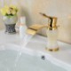 Contemporary Waterfall Brass Imitation jade Ti-PVD Bathroom Sink Tap - Golden