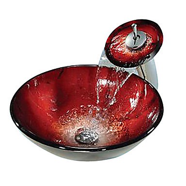 Clearance Red Round Tempered Glass Vessel Sink With