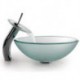 Frosted Round Tempered Glass Vessel Sink with Waterfall Tap ,Pop - Up Drain and Mounting Ring