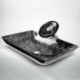 Black+White Rectangular Tempered Glass Vessel Sink with Waterfall Tap Pop - Up Drain and Mounting Ring