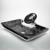 Black+White Rectangular Tempered Glass Vessel Sink with Waterfall Tap Pop - Up Drain and Mounting Ring