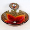 Colourful Round Tempered Glass Vessel Sink with Waterfall Tap ,Pop - Up Drain and Mounting Ring