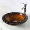 Multicolour Round Tempered Glass Vessel Sink with Bamboo Tap ,Pop - Up Drain and Mounting Ring
