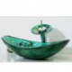 Multicolour Boat-shaped Tempered Glass Vessel Sink with Waterfall Tap Pop - Up Drain and Mounting Ring