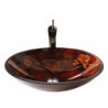 Retro Pattern Oval Tempered Glass Vessel Sink with Retro Cup Tap ,Pop - Up Drain and Mounting Ring
