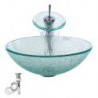 Transparent Tempered Glass Vessel Sink With Waterfall Tap ,Pop - Up drain and Mounting Ring