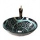 Retro Pattern Round Tempered Glass Vessel Sink with Retro Cup Tap ,Pop - Up Drain and Mounting Ring