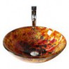 Multicolor Round Tempered Glass Vessel Sink with Straight Tube Tap ,Pop - Up Drain and Mounting Ring