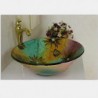 Flower Round Tempered Glass Vessel Sink With Tap ,Mounting Ring and Water Drain