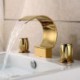 Luxury 3 Pieces Widespread Basin Waterfall Tap Tap Gold Finish