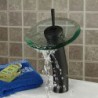ORB Round Solid Brass Waterfall Sink Basin Tap / Glass Spout-Black + Transparent Green