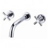 Wall Mounted Two Handles Three Holes in Chrome Bathroom Sink Tap