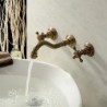 Wall Mounted Two Handles Three Holes in Antique Brass Bathroom Sink Tap