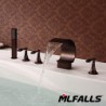 Mlfalls Artistic Brass Finish 5 Holes Deck Mount Oil Rubbed Bronze Waterfall Sink Bathroom Hand Shower Taps