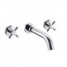 Wall Mounted Two Handles Three Holes in Chrome Bathroom Sink Tap