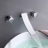 Wall Mounted Two Handles Three Holes in Chrome Bathroom Sink Tap