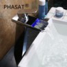 Personalized Bathroom Sink Tap Contemporary Chrome Finish Brass Single Handle Waterfall with LED Light