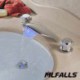 Modern Deck Mounted 2-Handles 3-Holes Led Flexible Change Waterfall Bathroom Basin Tap
