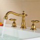 Bathroom Gold finish Dual Handle Three Hole Basin Tap