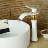 Bathroom Sink Tap Modern Tall  Waterfall Wide handle Paint  Ti-PVD - White+Golden