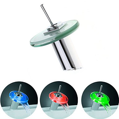 LED Bathroom Tap Waterfall Glass Vessel Lavatory One Hole/Handle Mixer Tap LED Bathroom Tap Waterfall...
