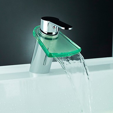 LED Bathroom Tap Waterfall Glass Vessel Lavatory One Hole/Handle Mixer Tap LED Bathroom Tap Waterfall...