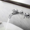 Wall Mounted Two Handles Three Holes in Chrome Bathroom Sink Tap