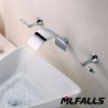 Mlfalls Sanitary Fittings Three Holes Contemporary Widespread Wall Mount Waterfall 3 Pieces Bathroom Tap