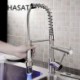 Personalized Contemporary Kitchen Tap Nickel Brushed Finish Single Handle LED Pull-out spout