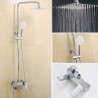Square Thin Pressurize Shower Chrome Finished 8 Inch In Wall Shower Set with Shower Head and Hand Shower