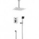 Contemporary Chrome Wall Mounted Double Handles Brass Shower Tap with 8" Square Shower Head and Hand Shower
