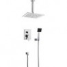 Contemporary Chrome Wall Mounted Double Handles Brass Shower Tap with 8" Square Shower Head and Hand Shower