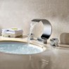 Modern Brass Two Handles Deck Mount Waterfall Basin Water Tap Chrome Finish
